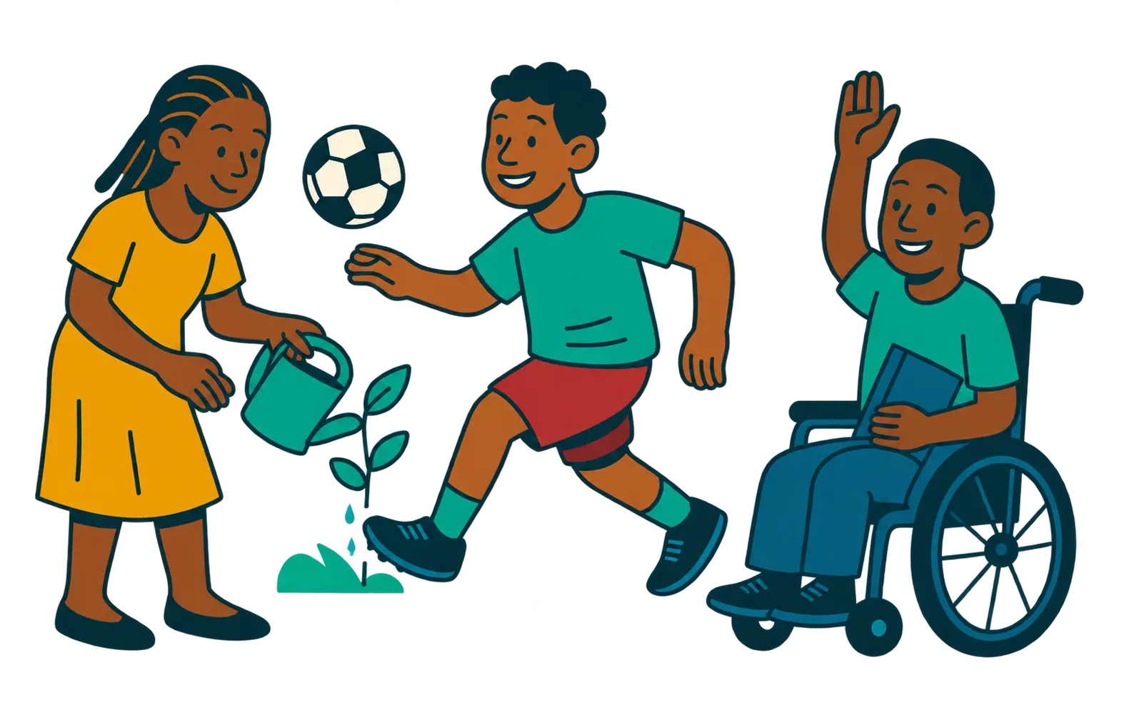 Young people learning, playing, and taking part together